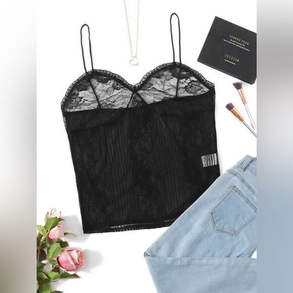 SHEIN Plus Black Sheer Lace Bustier Cami Top Size 0XL NWOT 10 378 - Picture 8 of 8